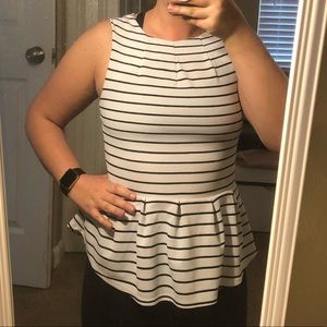 Black and white striped peplum top